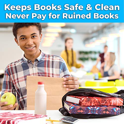 Easy Apply, Reusable Book Covers 6 Pk. Best Jumbo 9x11 Textbook Jackets for Back to School. Stretchable to Fit Most Large Hardcover Books. Perfect Fun, Washable Designs for Girls, Boys, Kids and Teens