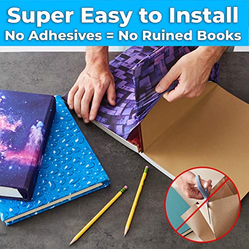 Easy Apply, Reusable Book Covers 6 Pk. Best Jumbo 9x11 Textbook Jackets for Back to School. Stretchable to Fit Most Large Hardcover Books. Perfect Fun, Washable Designs for Girls, Boys, Kids and Teens