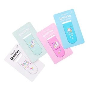 NUOBESTY 4pcs Unicorn Magnetic Bookmarks Magnet Page Markers for Student Stationery Reading Accessories (White, Green, Pink, Blue)