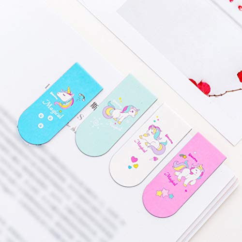 NUOBESTY 4pcs Unicorn Magnetic Bookmarks Magnet Page Markers for Student Stationery Reading Accessories (White, Green, Pink, Blue)