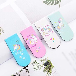 NUOBESTY 4pcs Unicorn Magnetic Bookmarks Magnet Page Markers for Student Stationery Reading Accessories (White, Green, Pink, Blue)