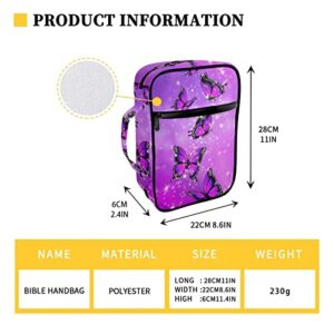 Freewander Purple Butterfly Bible Covers for Women Family Bible Case with Handle Open with Zipper Large Book Carrying Case with Pockets, 11“x8.6”x2.36"