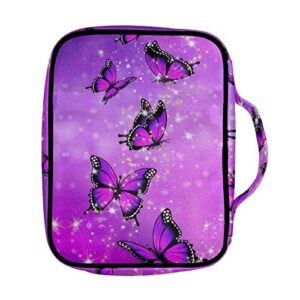 Freewander Purple Butterfly Bible Covers for Women Family Bible Case with Handle Open with Zipper Large Book Carrying Case with Pockets, 11“x8.6”x2.36"