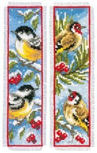 vervaco cross stitch bookmark kit birds in winter (set of 2) 2.4″ x 8″