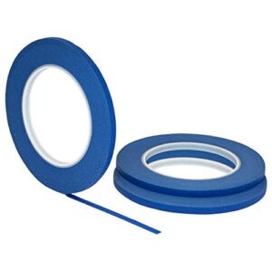 3 pack 1/4″ inch x 60yd stikk blue painters tape 14 day easy removal trim edge thin narrow finishing masking tape (.25 in 6mm)