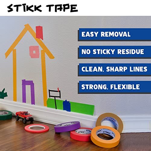 3 Pack 1/4" inch x 60yd STIKK Blue Painters Tape 14 Day Easy Removal Trim Edge Thin Narrow Finishing Masking Tape (.25 in 6MM)