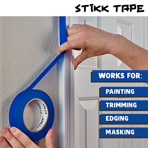 3 Pack 1/4" inch x 60yd STIKK Blue Painters Tape 14 Day Easy Removal Trim Edge Thin Narrow Finishing Masking Tape (.25 in 6MM)