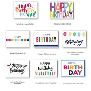 100 Birthday Cards, Happy Birthday Cards Bulk with Short Message Inside, 5x7 Inch Thick Card Stock Assorted Birthday Cards with Envelopes,10 Unique Designs Birthday Cards for Men and Women.