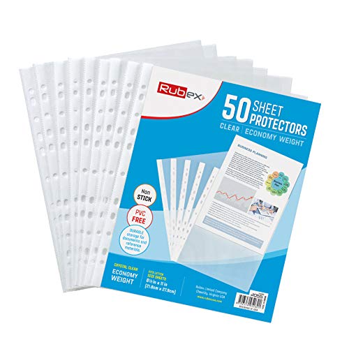 Rubex Sheet Protectors 8.5 x 11 inch Clear Page Protectors Plastic Sleeves Reinforced 11 Hole fit for 3 Ring Binder Top Loading 9.25 x 11.25 inch (50 Sheets)