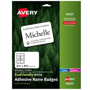 avery ecofriendly printable name tags, white, 80 removable name badges (48395)