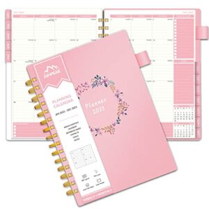 2023 weekly & monthly planner, jan. 2023 – dec. 2023, aimpeak planner 2023, monthly tabs, inner pocket, pen loop, pvc waterproof cover, notes pages, spiral binding, 138pages, pink garland(5.5″x8.5″)