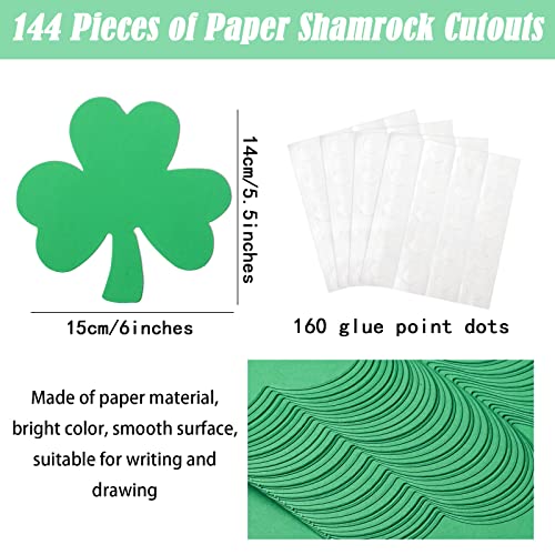 144 Pcs Shamrock Cutouts Paper Shamrocks Large Shamrock Shapes Paper Shamrock Shape Die Cuts for St Patricks Day Party Craft, Kid's School Craft Projects, Bulletin Board Decor, Green