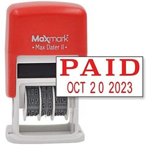 maxmark self-inking rubber date office stamp with paid phrase & date – red ink (max dater ii), 12-year band