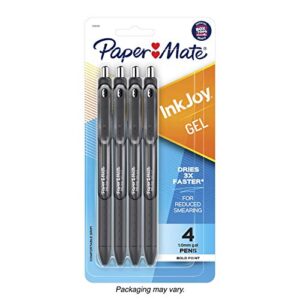 paper mate ink joy retractable gel pen, bold point (1.0mm), black (2061416), pack of 4
