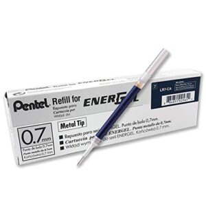 pentel refill ink for energel rtx retractable gel pen, 12 pack, 0.7mm, medium point, navy blue (lr7-ca)
