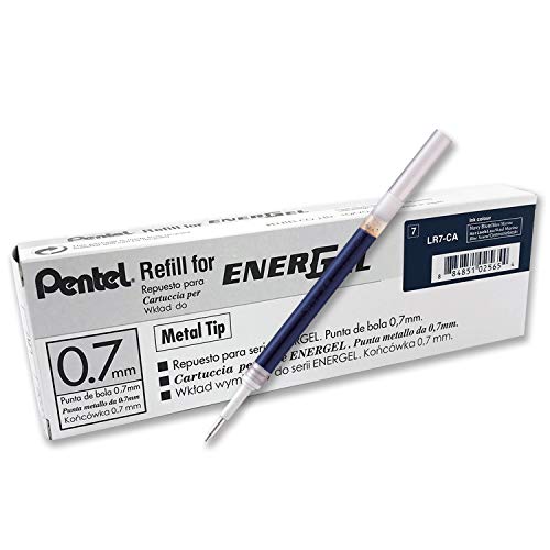 Pentel Refill Ink for EnerGel RTX Retractable Gel Pen, 12 Pack, 0.7mm, Medium Point, Navy Blue (LR7-CA)