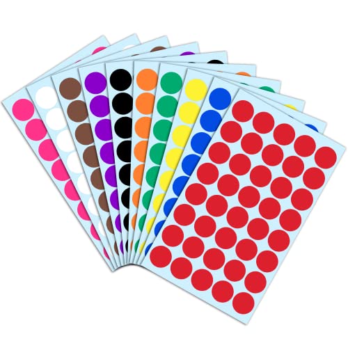 2000 Pack, 3/4" Round Colored Dot Stickers Labels - 10 Assorted Colors