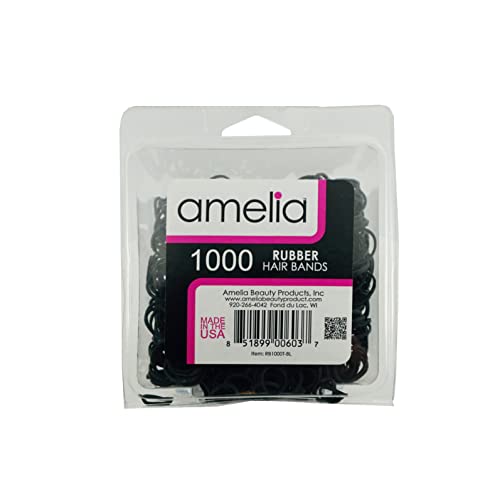 1000, Black, Standard Size, US Made Rubber Hair Bands for Pony Tails and Braids