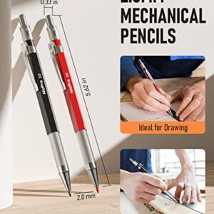 Nicpro 5 Pack Mechanical Carpenter Pencil Set with 76 Refills & Carbide Scribe Tool, Solid Deep Hole Carpenter Markers Woodworking Pencils with Built-in Sharpener for Construction Architect -With Case