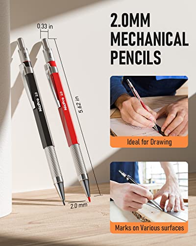 Nicpro 5 Pack Mechanical Carpenter Pencil Set with 76 Refills & Carbide Scribe Tool, Solid Deep Hole Carpenter Markers Woodworking Pencils with Built-in Sharpener for Construction Architect -With Case