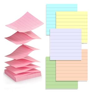 pop up sticky notes lined 3×3 inch , easy to post sticky notes with lines, 600 sheet sticky notes pop up refill pink purple blue yellow green orange color, office accessories