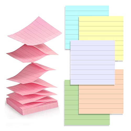 Pop Up Sticky Notes Lined 3x3 inch , Easy to Post Sticky Notes with Lines, 600 Sheet Sticky Notes Pop up Refill Pink Purple Blue Yellow Green Orange Color, Office Accessories