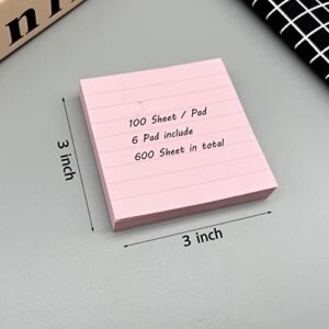 Pop Up Sticky Notes Lined 3x3 inch , Easy to Post Sticky Notes with Lines, 600 Sheet Sticky Notes Pop up Refill Pink Purple Blue Yellow Green Orange Color, Office Accessories