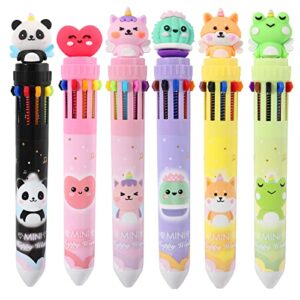 YOYTOO Multicolor Ballpoint Pen 0.5mm, 10-in-1 Colored Retractable Animal Ballpoint Pens for Office Back to School Supplies Students Children Gift, 6 Count