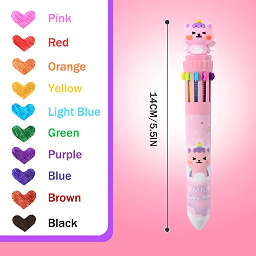 YOYTOO Multicolor Ballpoint Pen 0.5mm, 10-in-1 Colored Retractable Animal Ballpoint Pens for Office Back to School Supplies Students Children Gift, 6 Count