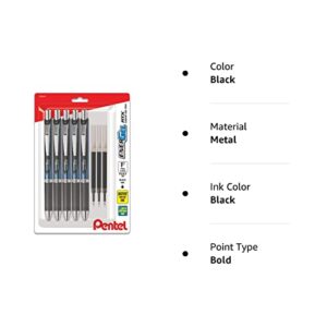 Pentel Energel Deluxe RTX 0.5 mm Needle Tip Pens - Retractable Liquid Gel Pen Set - Pack of 5 Black Pens with 3 Refills