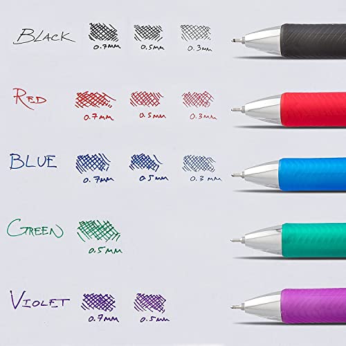 Pentel Energel Deluxe RTX 0.5 mm Needle Tip Pens - Retractable Liquid Gel Pen Set - Pack of 5 Black Pens with 3 Refills