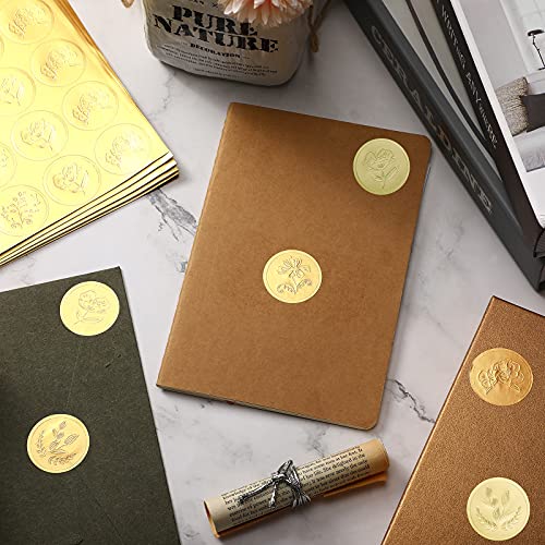 500 Pieces Gold Embossed Envelope Seals Stickers Adhesive Seal Stickers Vintage Embossed Foil Certificate Seal Plant DIY Labels for Wedding Invitations Envelopes, 5 Patterns (Flower Style)