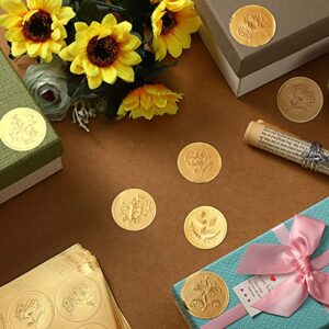 500 Pieces Gold Embossed Envelope Seals Stickers Adhesive Seal Stickers Vintage Embossed Foil Certificate Seal Plant DIY Labels for Wedding Invitations Envelopes, 5 Patterns (Flower Style)