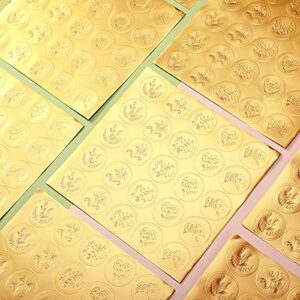 500 Pieces Gold Embossed Envelope Seals Stickers Adhesive Seal Stickers Vintage Embossed Foil Certificate Seal Plant DIY Labels for Wedding Invitations Envelopes, 5 Patterns (Flower Style)