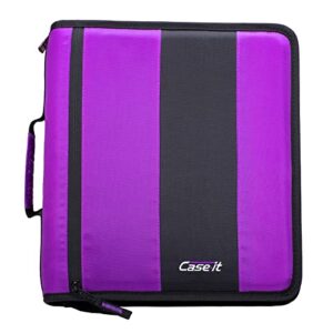 case-it the classic zipper binder – 2 inch o-rings – multiple pockets – 800 sheet capacity – comes with shoulder strap – deep purple d-251