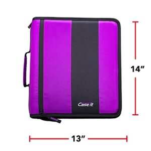 Case-It The Classic Zipper Binder - 2 Inch O-Rings - Multiple Pockets - 800 Sheet Capacity - Comes with Shoulder Strap - Deep Purple D-251