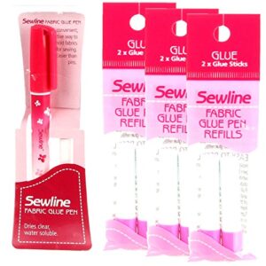 bundle of sewline fabric glue pen(s) blue, and fabric glue pen refill 2-pack(s) blue (1 pen, 3 2-pack refills)