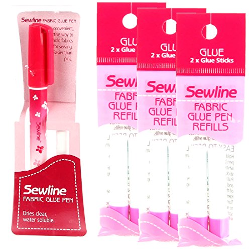 Bundle of Sewline Fabric Glue Pen(s) Blue, and Fabric Glue Pen Refill 2-Pack(s) Blue (1 Pen, 3 2-Pack Refills)