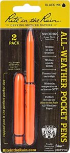rite in the rain all-weather edc pen, orange pokka 2-pack, black 0.9mm ink, fine point (no. or92)