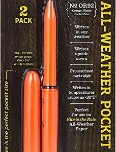 Rite in the Rain All-Weather EDC Pen, Orange POKKA 2-Pack, Black 0.9mm Ink, Fine Point (No. OR92)