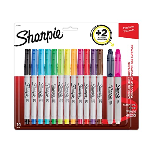 SHARPIE Ultra Fine Permanent Marker Set - 12 Assorted Ultra Fine Markers plus 2 Fine Point Markers