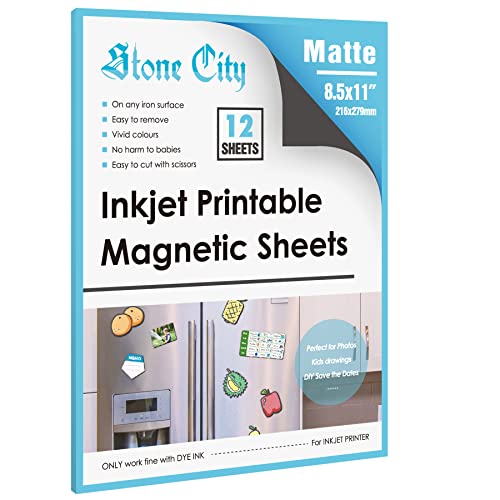 Stone City Magnetic Sheets Printable Matte Paper 12mil Thick for Inkjet Printers 8.5x 11 Inches 12 Sheets