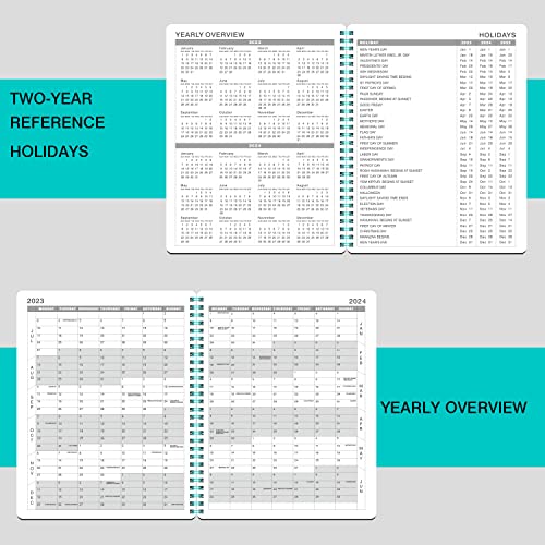 Weekly Appointment Book & Planner 2023-2024 - Daily Hourly Planner 2023-2024, 8" x 10", July 2023 - June 2024, 30-Minute Interval, Lay - Flat, Round Corner, Twin-Wire Binding, Thick Paper - Teal Green