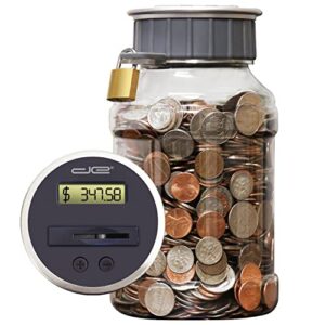 Locking Digital Coin Bank Savings Jar - Pennies Nickles Dimes Quarter Half Dollar Change Counter | Clear Jar with LCD Display