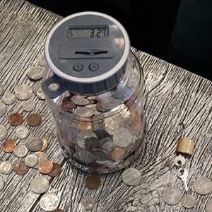 Locking Digital Coin Bank Savings Jar - Pennies Nickles Dimes Quarter Half Dollar Change Counter | Clear Jar with LCD Display