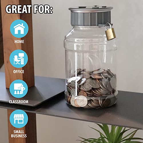 Locking Digital Coin Bank Savings Jar - Pennies Nickles Dimes Quarter Half Dollar Change Counter | Clear Jar with LCD Display