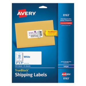 avery 8163 inkjet labels, shipping, permanent, 2-inch x4-inch, 250/pk, we