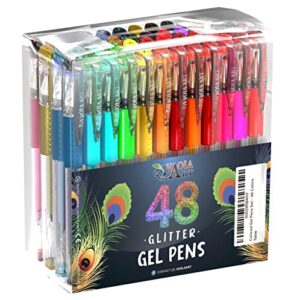 glitter gel pens 48 colors – colored pens for adult coloring – book pens for women girls and kids – cute pens set – art gel pens school supplies
