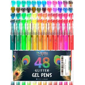 Glitter Gel Pens 48 Colors - Colored Pens for Adult Coloring - Book Pens for Women Girls and Kids - Cute Pens Set - Art Gel Pens School Supplies