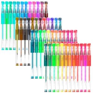 Glitter Gel Pens 48 Colors - Colored Pens for Adult Coloring - Book Pens for Women Girls and Kids - Cute Pens Set - Art Gel Pens School Supplies